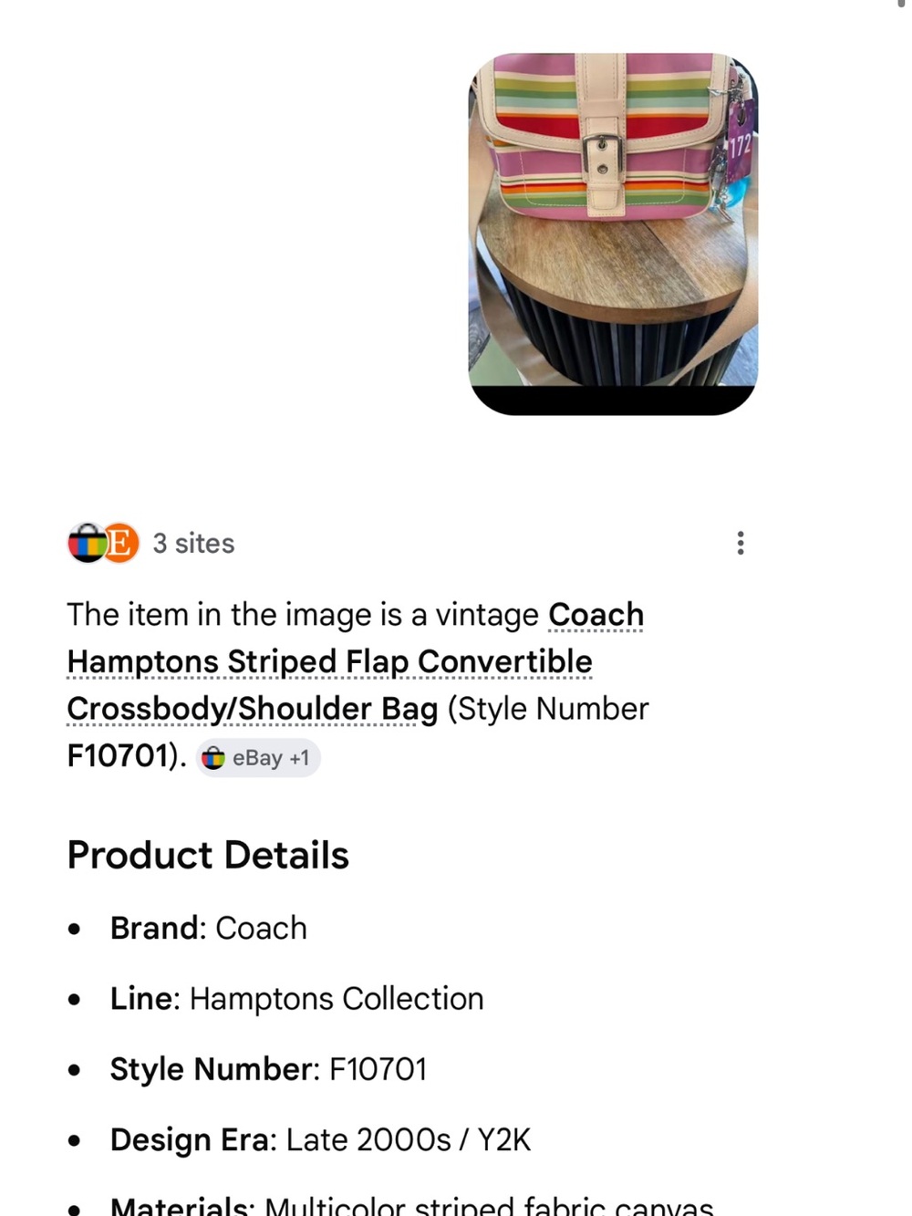 Coach Hampton  Flap Convertible Multicolor Striped Crossbody - Picture 12 of 12